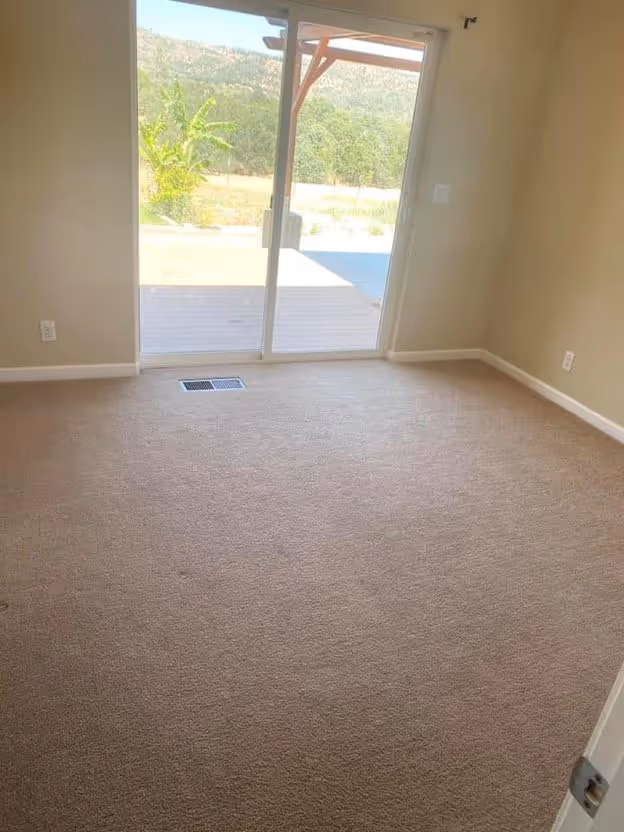 Wall-to-wall carpet in an empty living room after cleaning