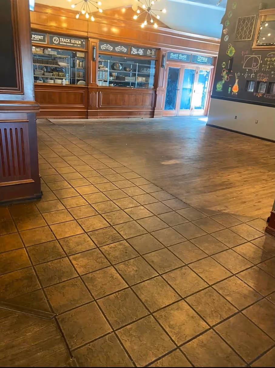 Restaurant floor tile cleaned between services